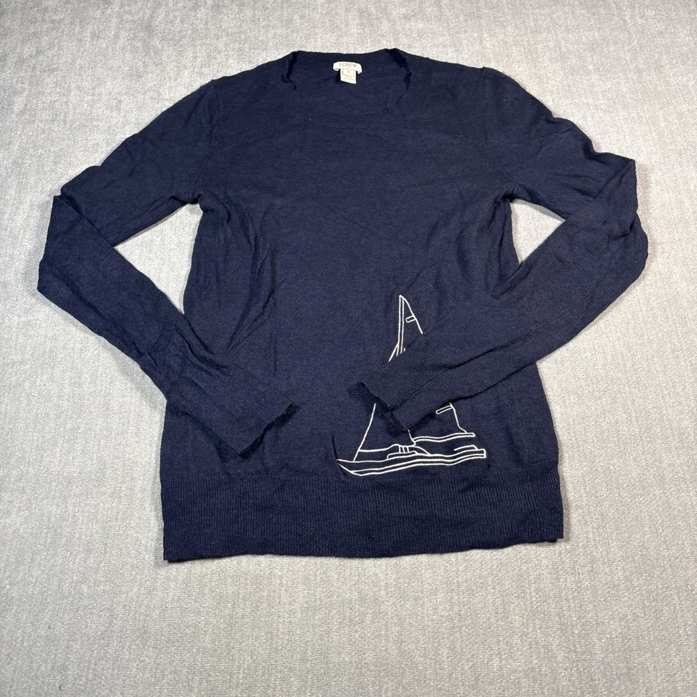 J. Crew Sweater Sailboat Crewneck Merino Wool Blend Men's S Nautical Fisherman